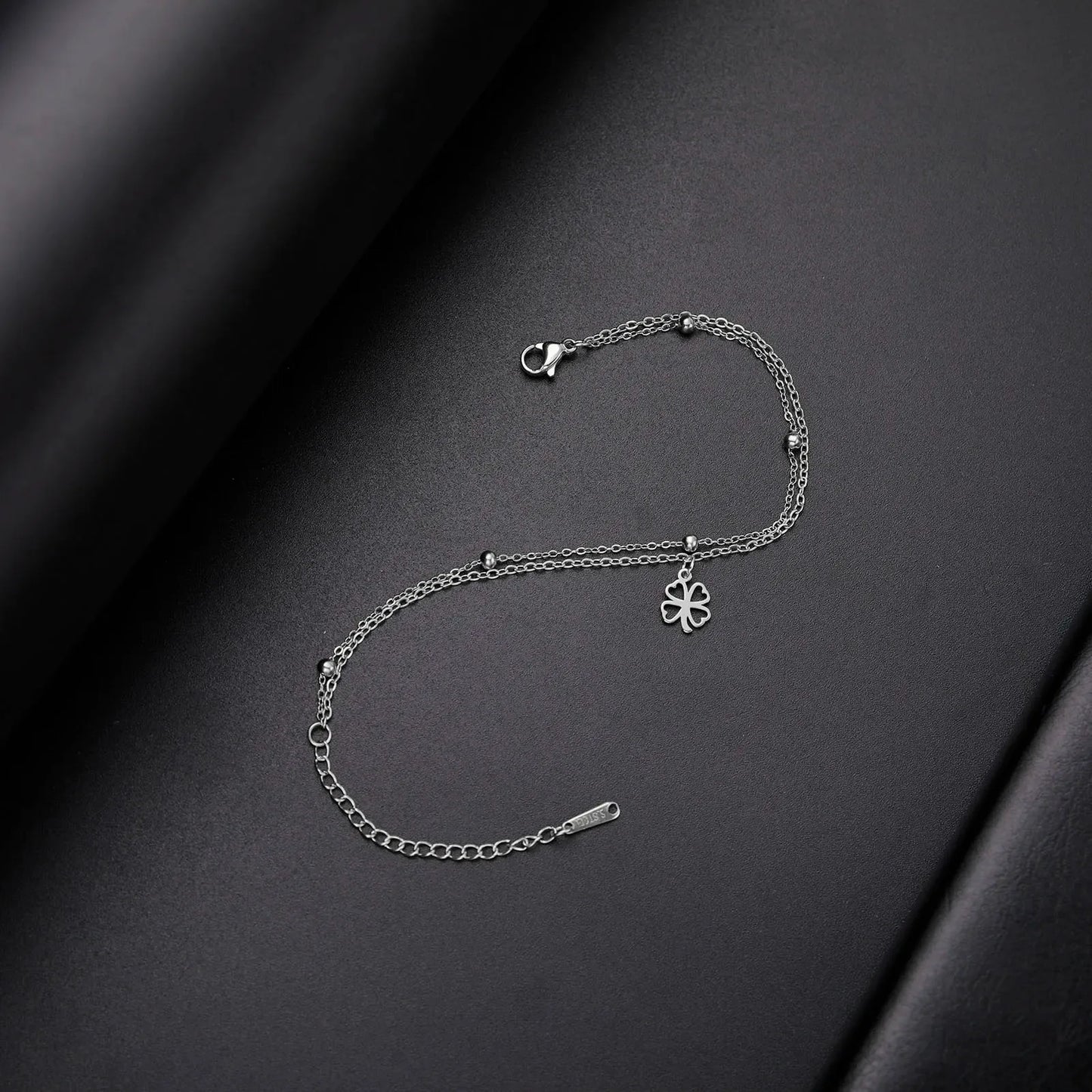 Sipuris  Four Leaf Clover Bracelet For Women Stainless Steel Trendy Double Chain Lucky Amulet Pendant Jewelry Christmas Gifts