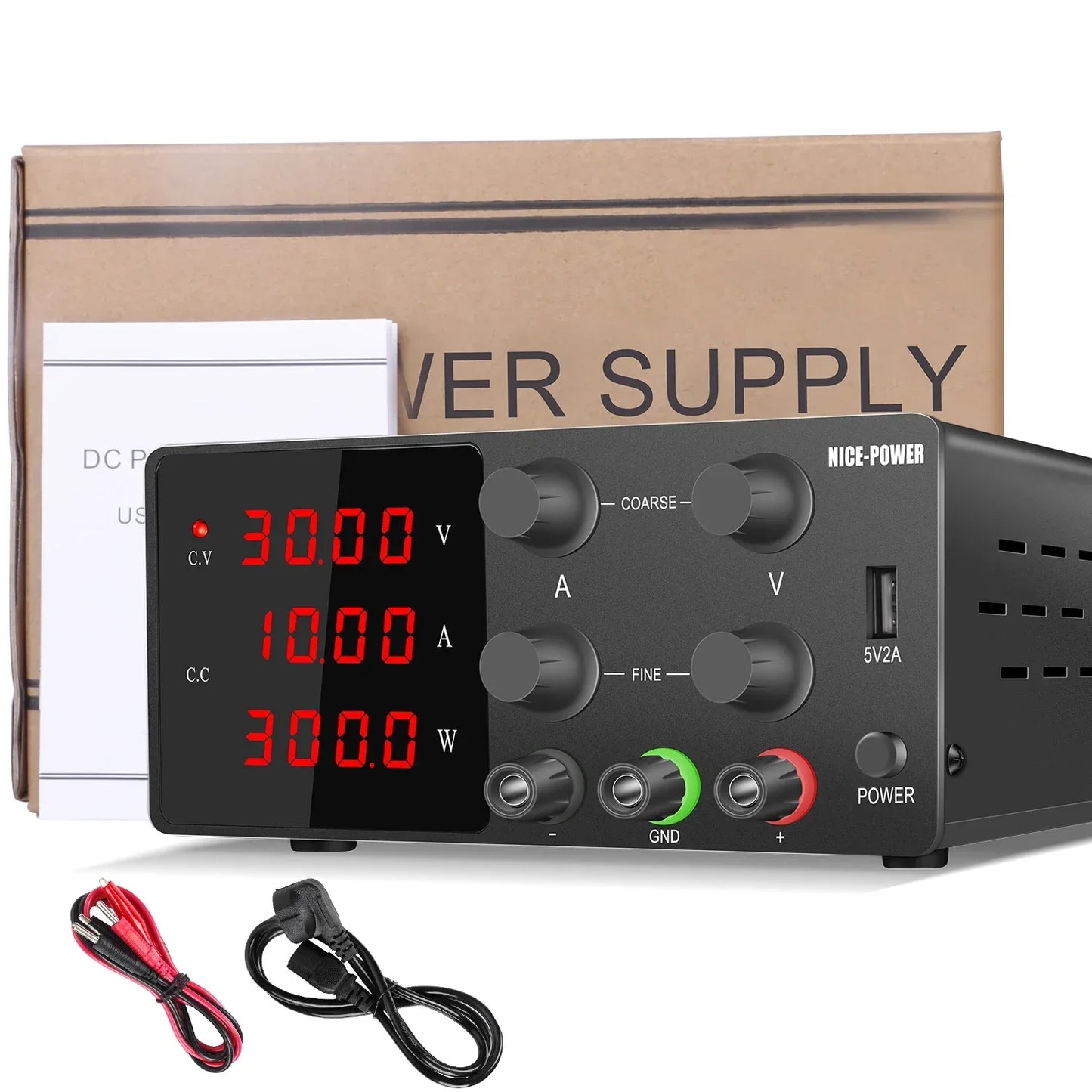 KUAIQU High Precision 30V10A Adjustable DC Stabilized Power Supply, Laboratory Specific Digital Display Power Supply, Aging Test