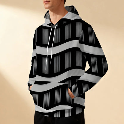 Men's striped hooded sweatshirt with drawstring, sporty, casual, stylish, versatile, and comfortable, perfect for commuting.