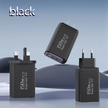 150W Fast Charger 3 Ports USB C PD3.0 QC3.0 Super Fast Wall Adapter for iPhone 17 16 Pro Samsung S24 Xiaomi 15 Huawei EU UK US