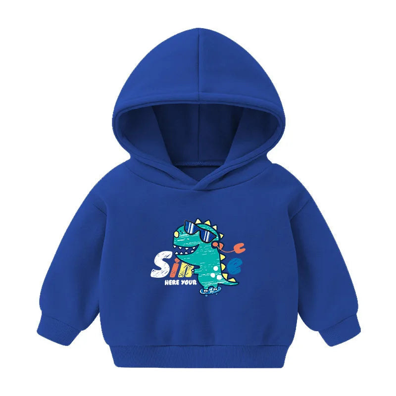 1pcs Boys Girls Thick Velvet Cartoon Tees Kids Solid Casual Fashion Warm Autumn Winter Sweatshirt Hoodie Baby Cloths Infant Tops