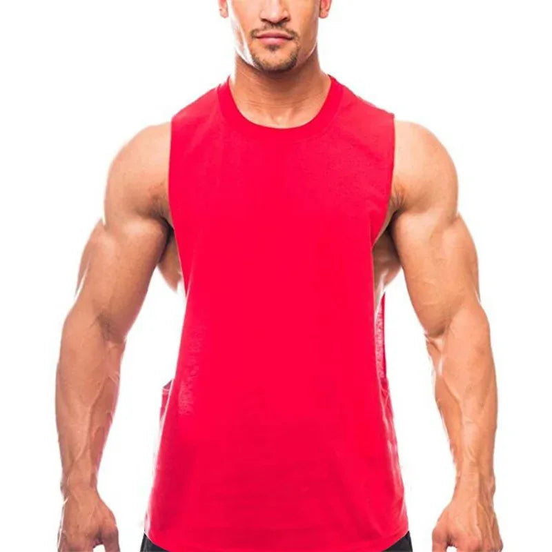 Gym Clothing Men Sides Cut Off T-shirts Dropped Armholes Tank Tops Workout Fitness Sleeveless Vest Outdoor Jogging Undershirt