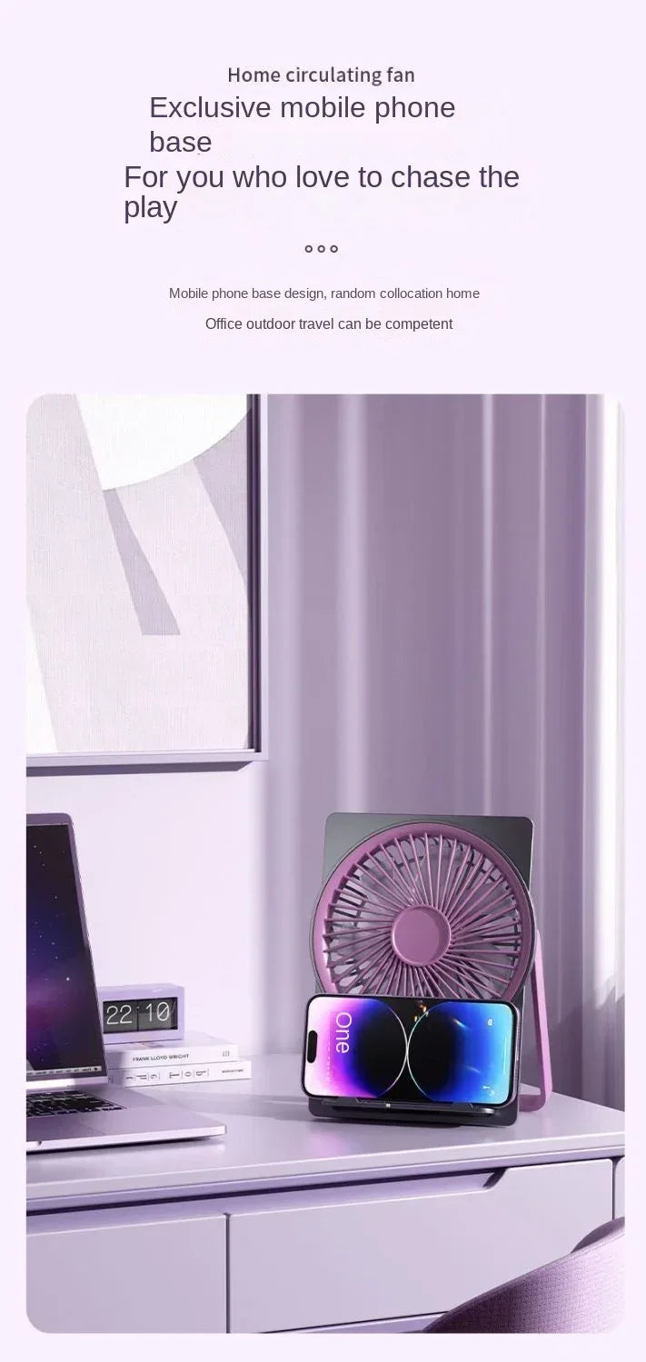 Ultra-thin Desktop Fan Digital Display USB Charging Strong Wind Portable Silent Card Style Fan Dormitory Office Summer Small Fan