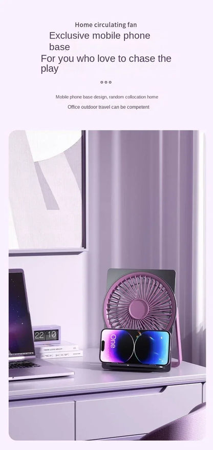 Ultra-thin Desktop Fan Digital Display USB Charging Strong Wind Portable Silent Card Style Fan Dormitory Office Summer Small Fan