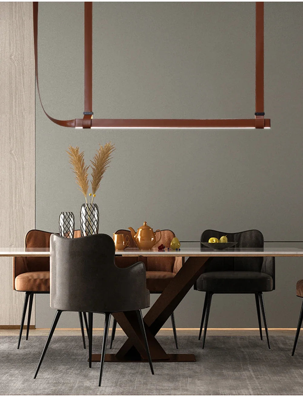 Minimalist LED Leather Pendant Chandelier Dining Table Hanging Lamp Office Pendant Lamp For Hotel Chandeliers Belt Home Decor