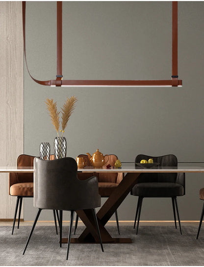 Minimalist LED Leather Pendant Chandelier Dining Table Hanging Lamp Office Pendant Lamp For Hotel Chandeliers Belt Home Decor