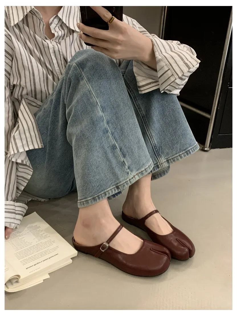 Women Tabi Ninja Slippers Brand Mules Soft Microfiber Comfy Flats Fashion Split Toe Slides Casual Loafer Shallow Ballerina Mujer