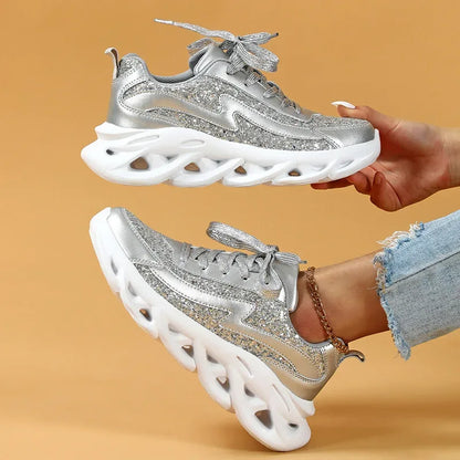 Bling Sports Shoes Women Platform Thick Sole Running Shoes Woman Sneakers Glitter Lightweight Casual Sparkling Women Shoes Pink