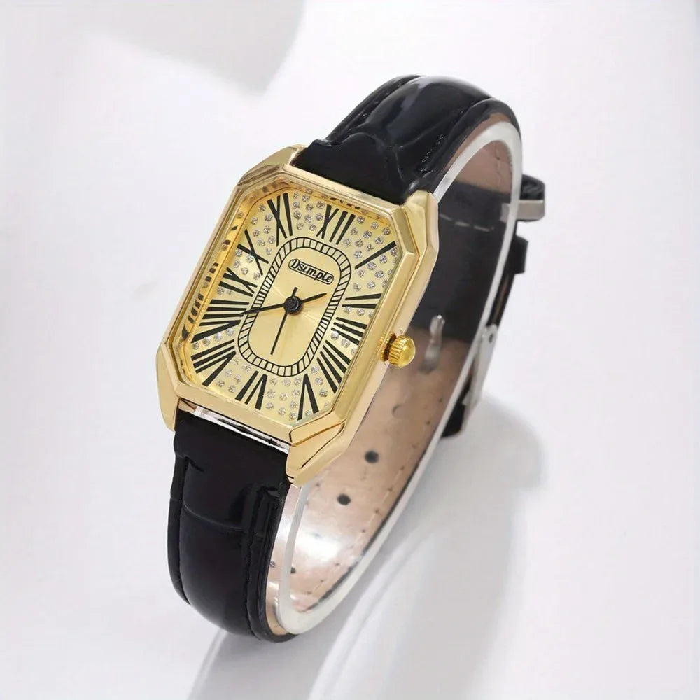 2pcs/set Square Couple's Watch, PU Leather Strap, Quartz Movement | Gifts for Men or Women | Valentine's Day Gifts