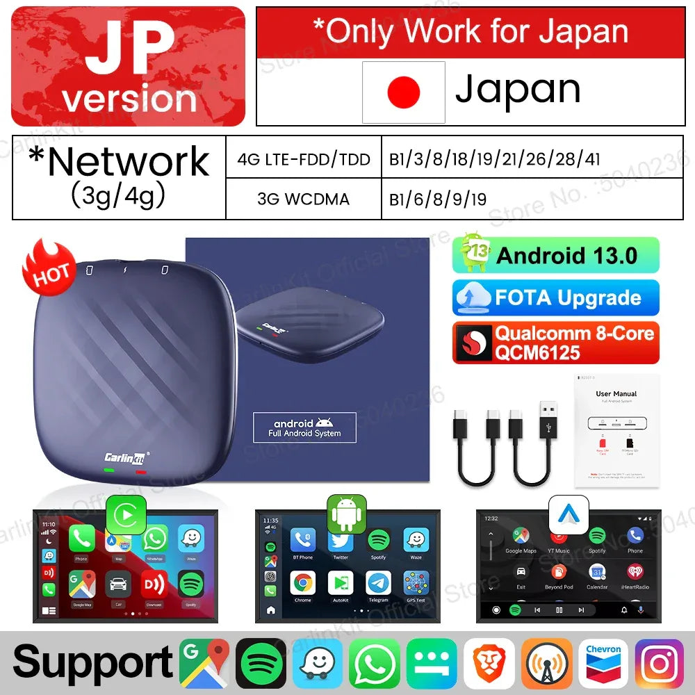 CarlinKit CarPlay Ai Box Android 13 Plus QCM6125 8-core Wireless Android Auto& CarPlay Car USB Adapter FOTA Upgrade For Netflix