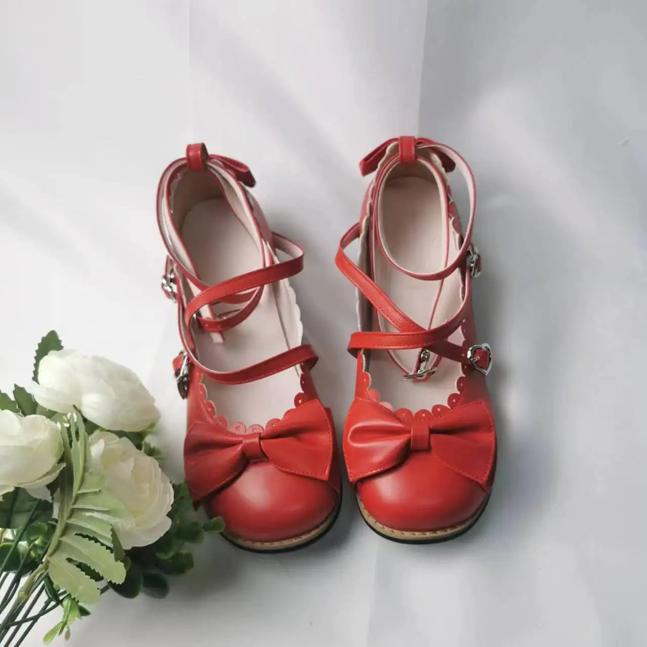 Lolita Shoes Women Flats Low Round With Cross Straps Bow Cute Girls Princess Tea Party Shoes Students Lovely Shoes Size 34-41