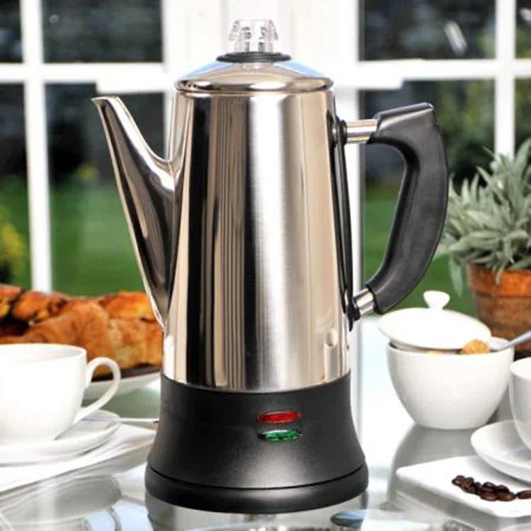 1.8L Electric Coffee Percolator 12 Cup Stainless Steel Coffee Pot with Keep Warm Function Reusable Filter Basket Coffee Maker