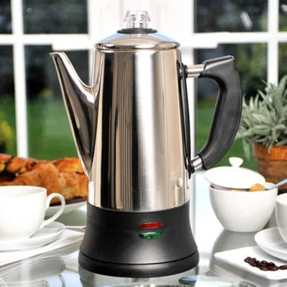 1.8L Electric Coffee Percolator 12 Cup Stainless Steel Coffee Pot with Keep Warm Function Reusable Filter Basket Coffee Maker