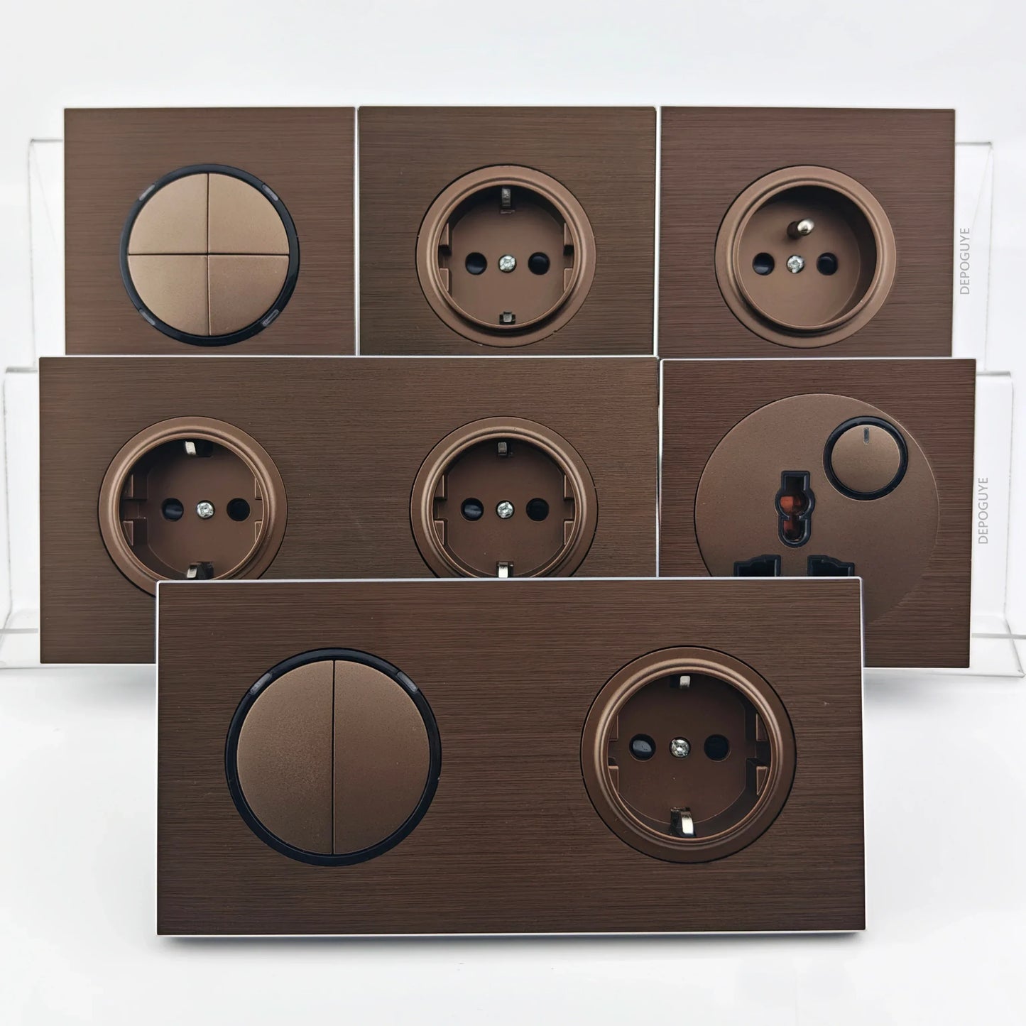 High quality coffee color universal Retro Eu FR 220V wall light switch,Reset button switch electrical socket with LED indicator