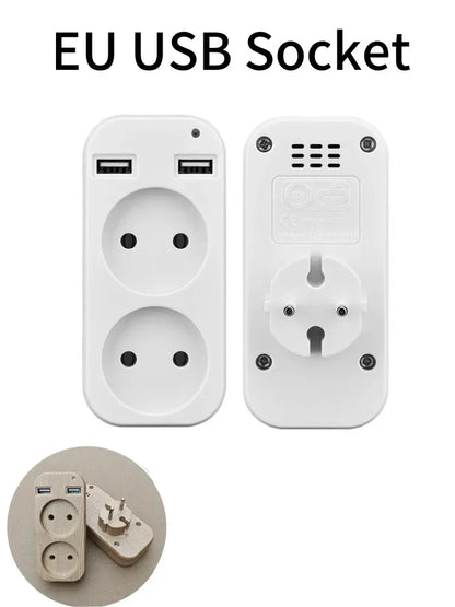 2025 New Upgrade European Plug Socket EU Plug Adapter With 2 USB Outlet Charger Multi Function Travel Charger For Phones Tablets