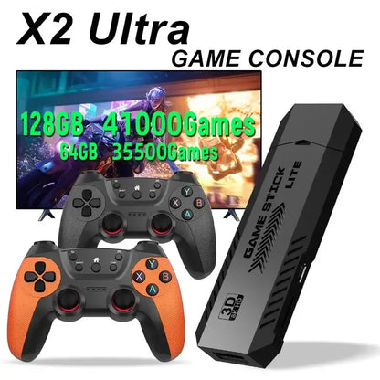 X2 Ultra Pro Retro Game Stick 64GB/128GB Portable Game Console with 4K Video Wireless Controller Supports FC & GBC Game Formats