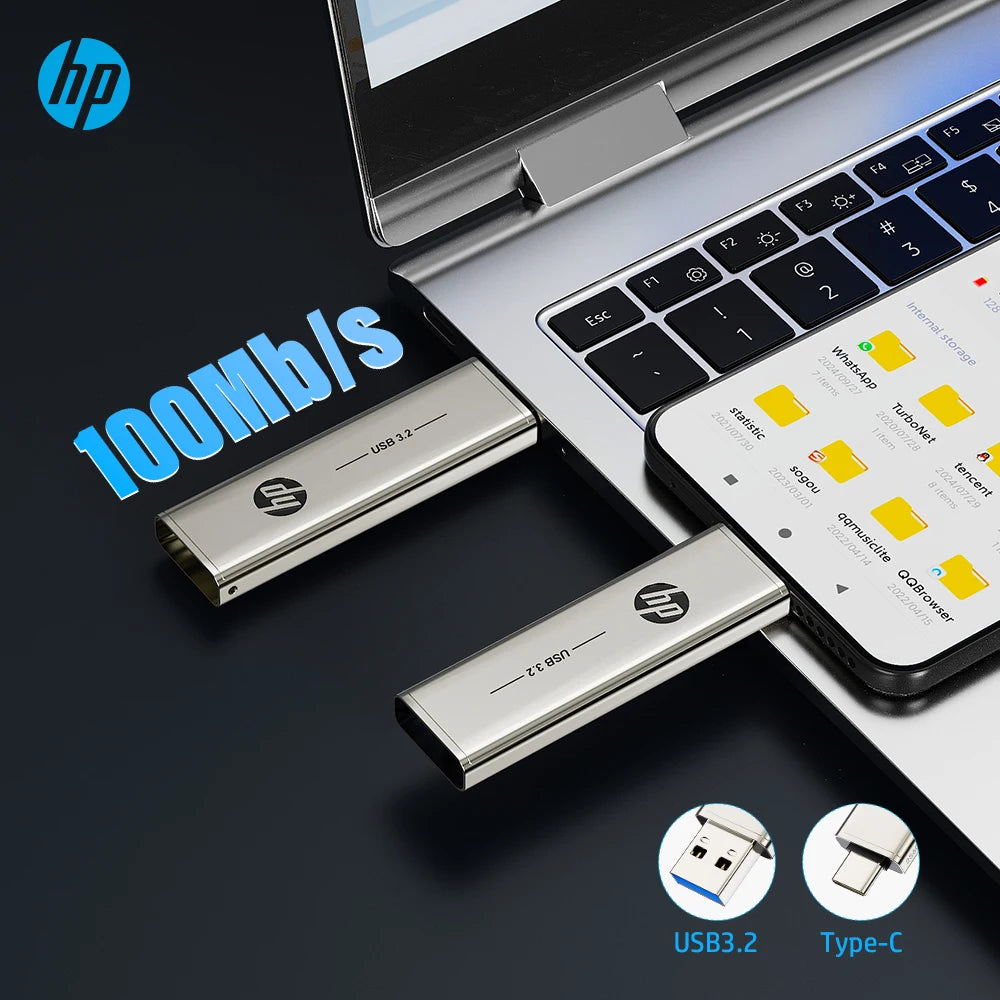 HP 256GB Memories Type-c 2-In-1 USB 3.0 Flash Drive 128GB Metal OTG Pendrive 64GB High Speed Flash Disk For Phone Computer