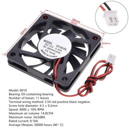 Silent DC12V Brushless Oil Content Cooling fan，for Power Supply Toy Chassis Multiple Sizes Available 2 3 4 5 6 7 8 9CM Silent