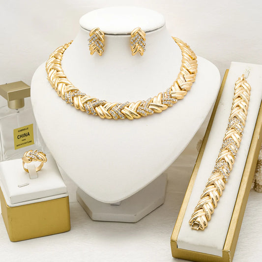 Dubai Jewelry Set For Woman 18K Gold Plated Luxury Necklace Earrings Bracelet and Ring Set Jewelry Wedding Party Trending