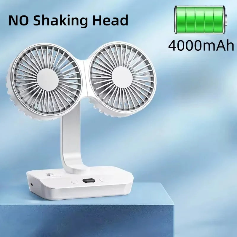 2024 New Multi-Function Double-Head Shaking Fan 4-Gears Adjustable High-Definition Digital Display Night Lights Portable Fan