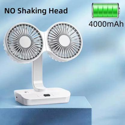 2024 New Multi-Function Double-Head Shaking Fan 4-Gears Adjustable High-Definition Digital Display Night Lights Portable Fan