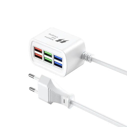 Fast USB Charger 6 in 1 Power Strip Desktop Charging Station Fast Charging 1m Cord USB HUB Adapter Socket for iPhone 16 15 Home