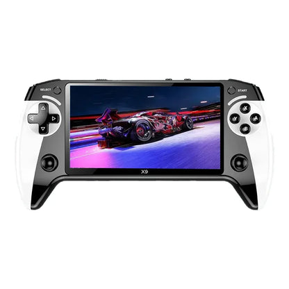 The X9 gaming console features a 5.5-inch high-resolution IPS display with P1 arcade-quality HD output, supporting dual-stick GB