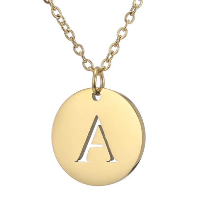 New Trend Stainless Steel Gold Silver Color Initials Necklace Hollow Round 26 Letter Pendant Necklace Jewelry Christmas Gift