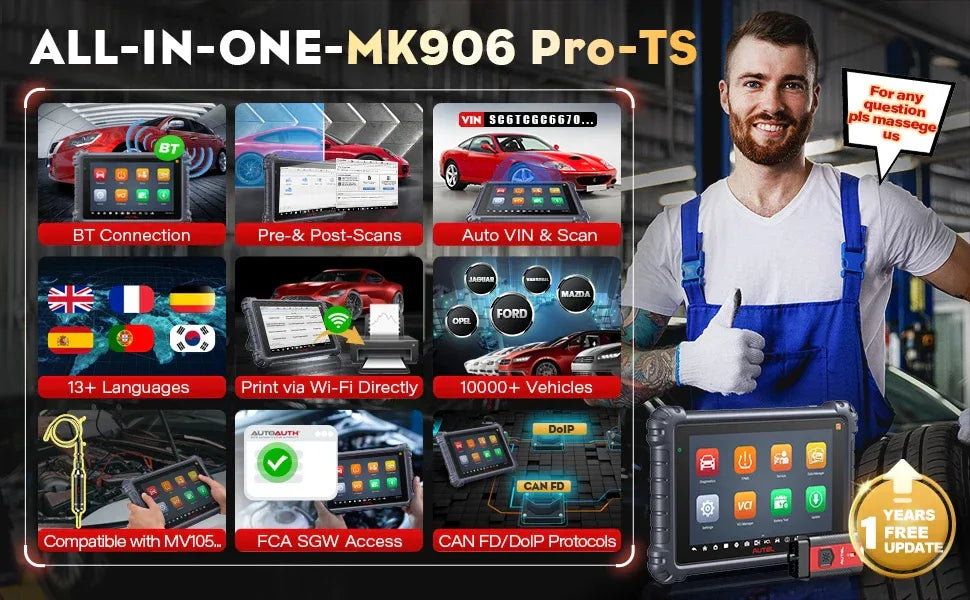 Autel MaxiCOM MK906 Pro-TS Full TPMS Car Diagnostic Scanner Tpms Sensor Programmer CAN FD DoIP ECU Coding Tools PK MK906PRO