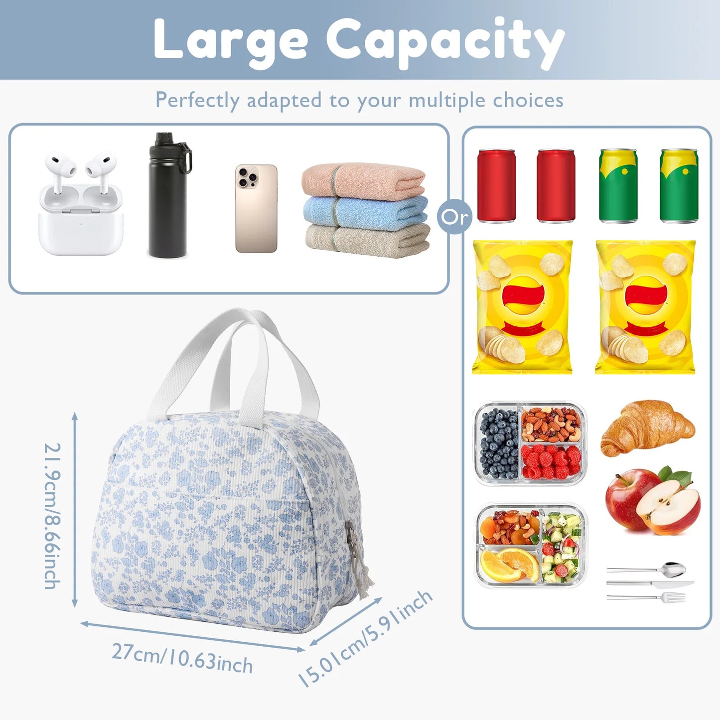 7L Portable Lunch Bags Thermal Insulation Lunch Box With Double Zipper Lunch Storage Bag Large Capacity School Picnic Handbag