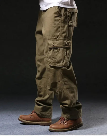 Cross-Border Men's Cargo Pants Spring Autumn Loose-Fit Pure Cotton Multi-Pocket Plus Size Straight-Leg Casual Pants