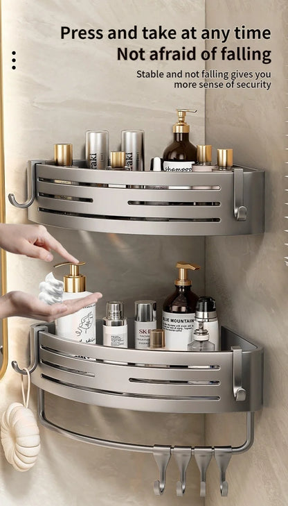 No Need To Drill Walls for Installation Aluminum Bathroom Shelf Shelves Shampoo Rack Storage Holder Kitchen Organizer Wall Rack