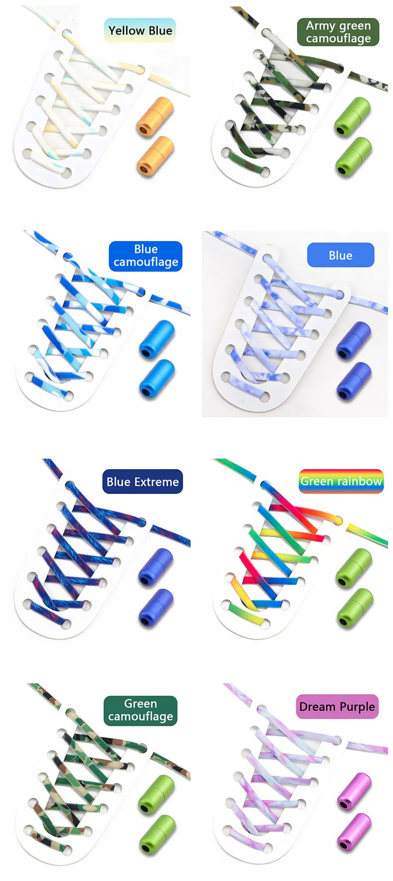 Frosted Capsule Buckle No Tie Shoelace Round Elastic Shoe Laces Sneakers Gradient Colorful Shoelace Without Ties for Kids Adult