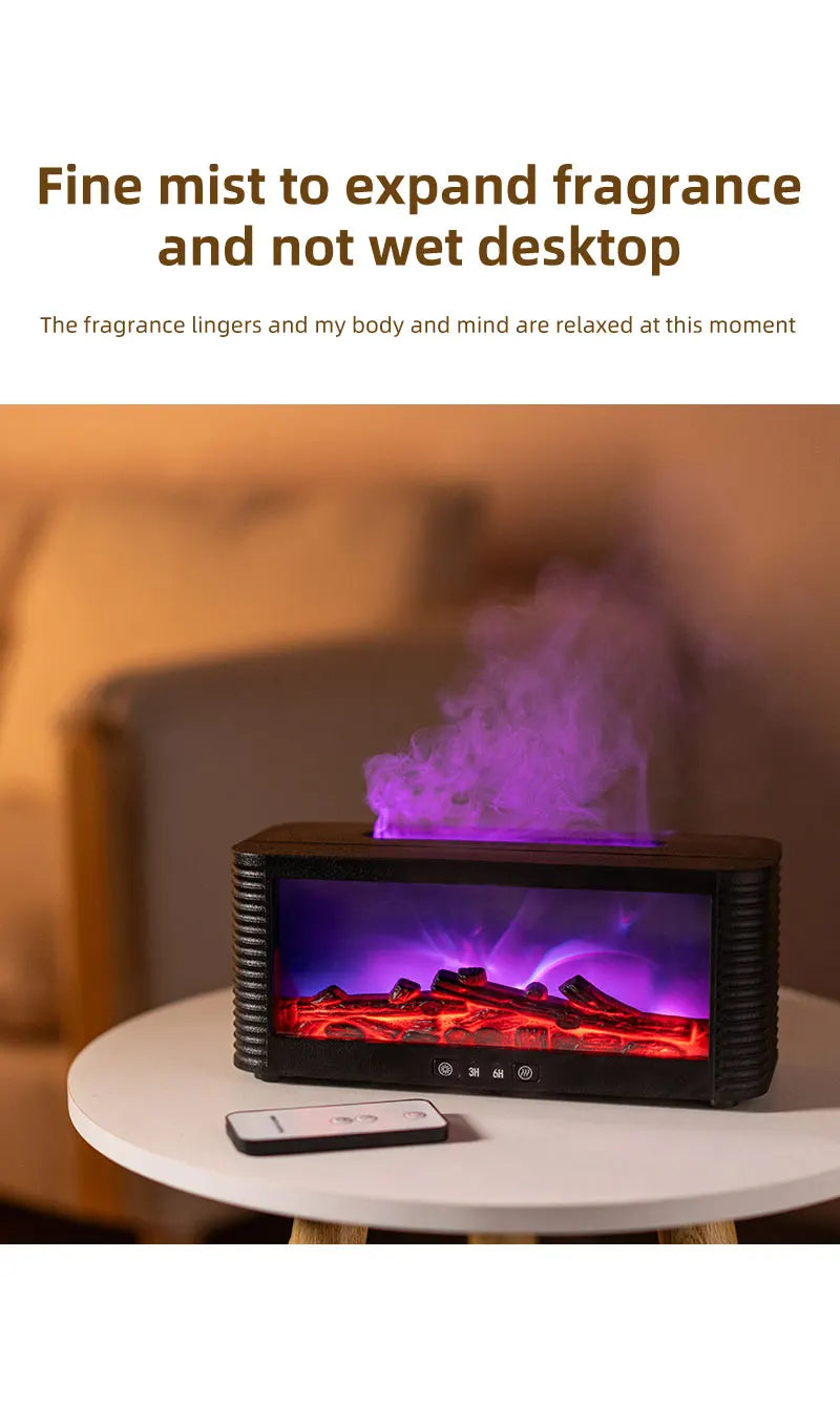250ml Flame Fireplace Aroma Humidifier Colorful Light Aromatherapy Essential Oil Diffuser with Timed Auto Off for Home Bedroom