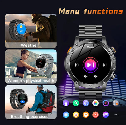 1.7" Large Screen Bluetooth Call Smart Watch Men‘s Sports Outdoor Flashlight 1000mAh Health Monitor Smartwatch for Man Male IP6
