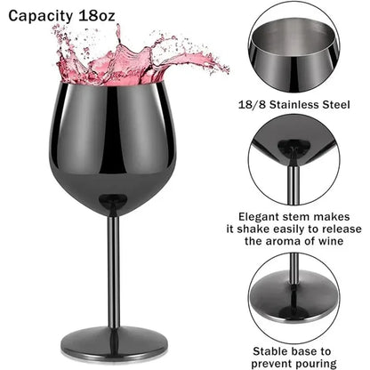 500ml Stainless Steel Wine Glass Goblet 304 Rose Gold Silver Gold Color, Durable Metal Cup for Red Wine Champagne Bar Party