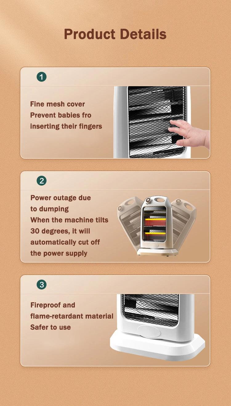 DMWD Electric Heater Portable Quartz Tube Heating Machine Bedroom Office Small Sun Heater Winter Warmer Thermal Heating Radiator
