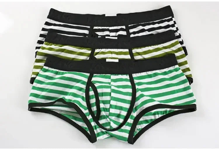 Cotton Men Boxers Men Soft Penis U-Pouch Underwear Underpants Shorts Breathable Striped Hot Male Underwear