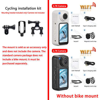 2.7K 180° Rotatable Wifi Outdoor Sports Camera 1.4Inch Screen Thumb Action Cam Motorcycle Road Sport Magnetic Attraction Bracket