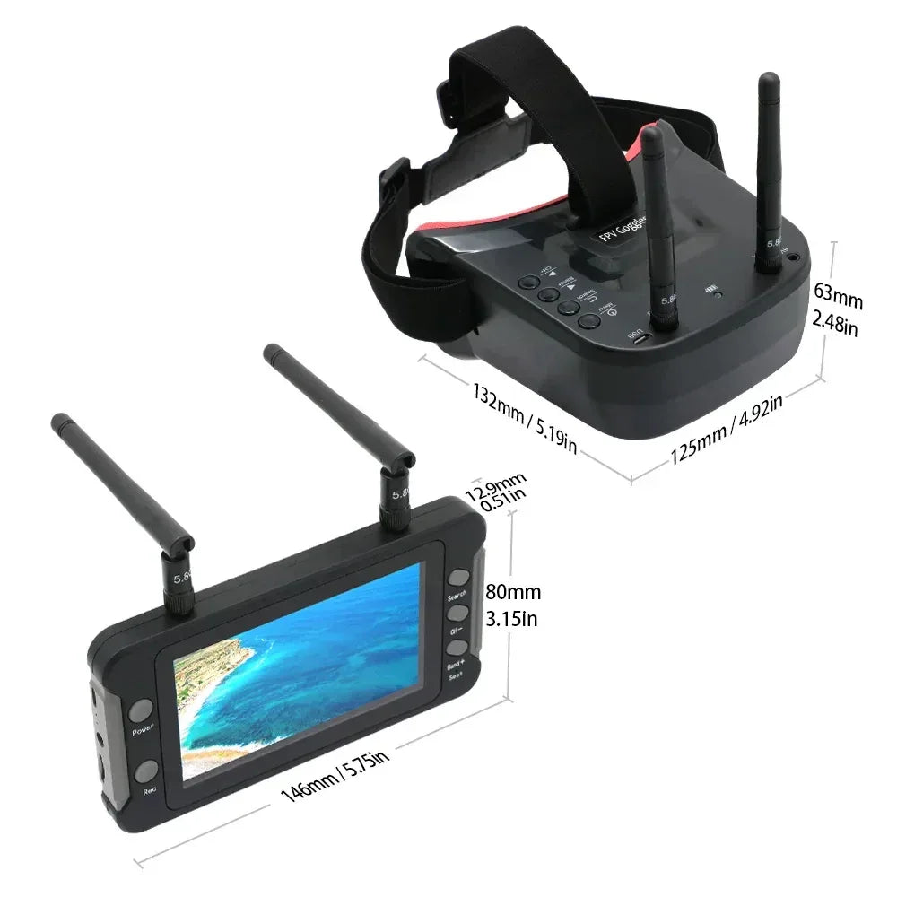 5.8G 40CH Dual Antennas FPV Goggles Monitor Video Glasses Headset HD W/ 5.8G 25mW transmitter fpv camera + Osd for Racing Drone