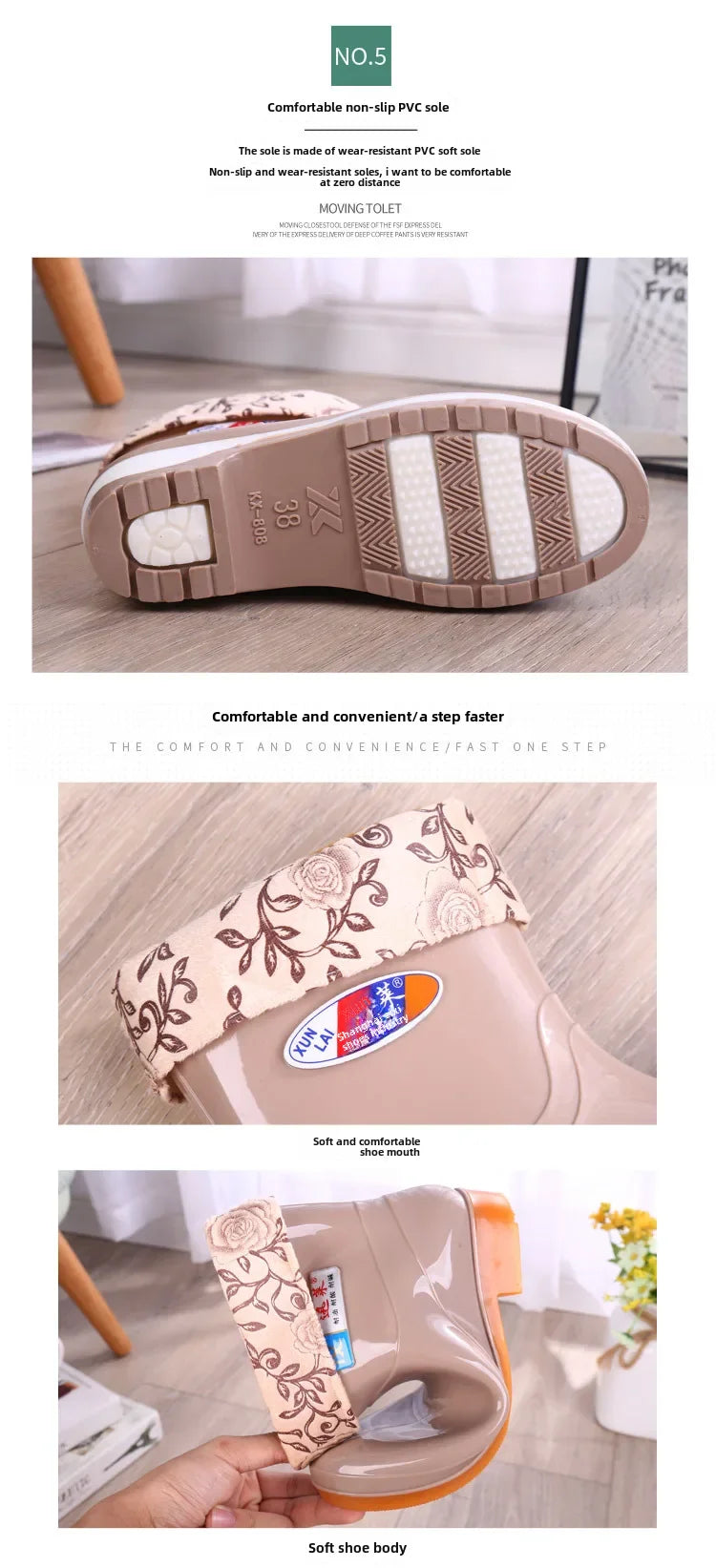 Women's Short Rain Shoes Non-slip Waterproof Rubber Boots Durable Wear-resistant Rain Boots Fleece Lined Warm Shoes Wholesale
