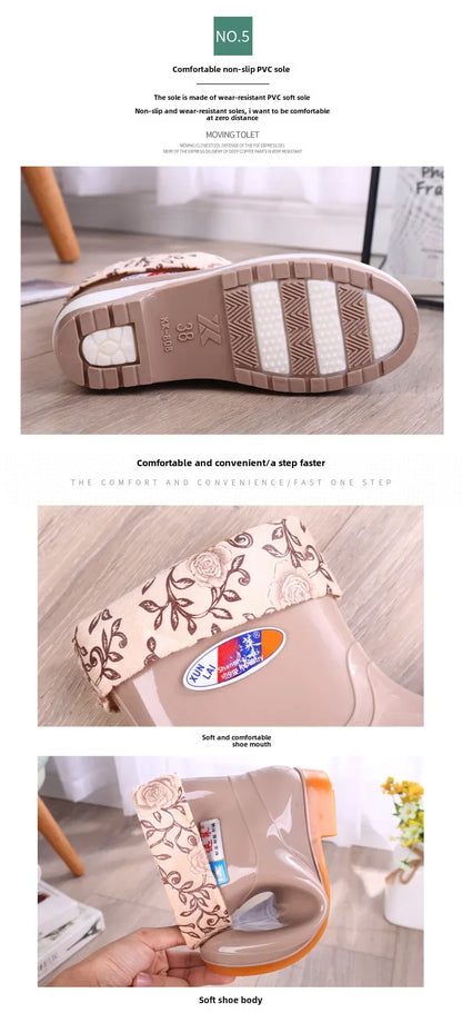 Women's Short Rain Shoes Non-slip Waterproof Rubber Boots Durable Wear-resistant Rain Boots Fleece Lined Warm Shoes Wholesale