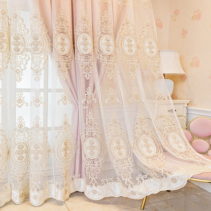 1pc Luxurious Pink Embroidered Blackout Curtain UV Protection Thermal Insulation Easy Hang For Living Room Bedroom Office Decor