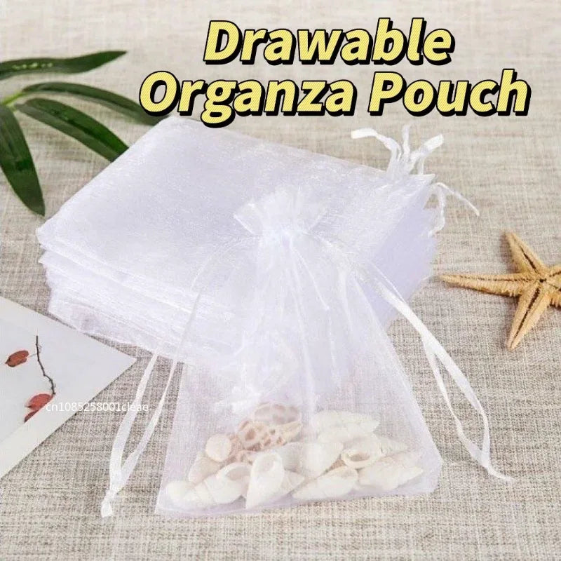 1-100 Drawstring Mesh Bags Packaging Christmas Candy Jewelry Cosmetic Wedding Pocket Gift Bag Multicolor Drawable Organza Pouch