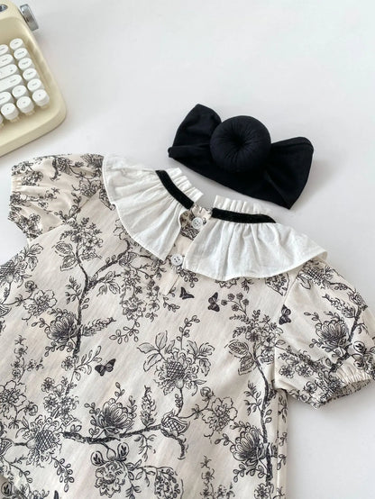 2026 New Summer Baby Clothing Set Infant Girls Floral Lace Collar Tops And Bloomer 2 PCS Suit Toddler Outfit