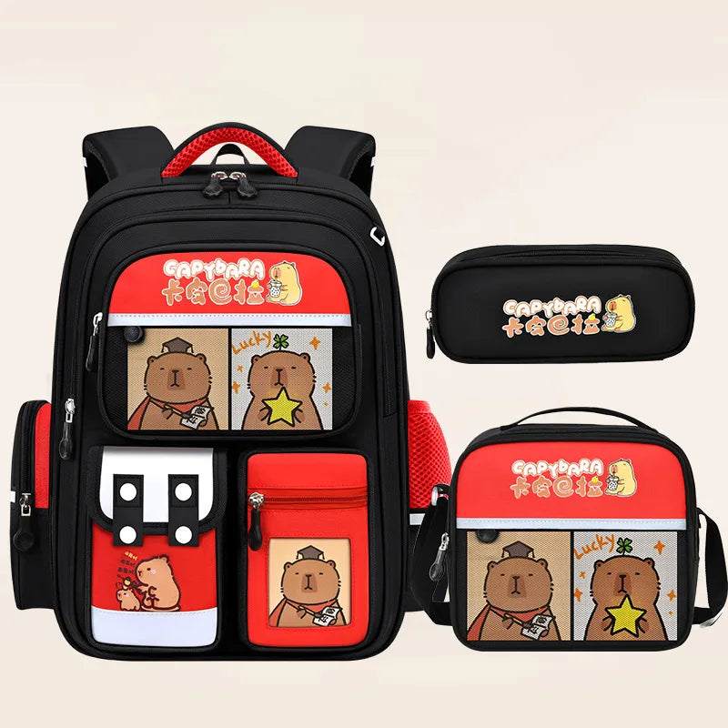 Capybara School Bags for Boys Girls Primary Schoolbag Cartoon School Backpack Set Rucksack Bagpack Kids Cute Children Book Bags