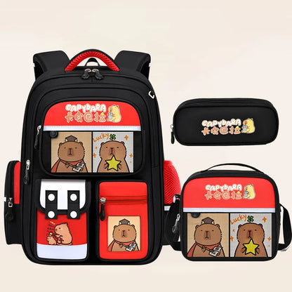 Capybara School Bags for Boys Girls Primary Schoolbag Cartoon School Backpack Set Rucksack Bagpack Kids Cute Children Book Bags