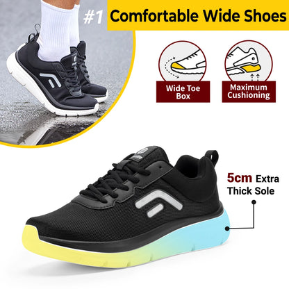 FitVille Walking Shoes for Men Wide Width Thick sole Lightweight Breathable Sneakers Shoes for Plantar Fasciitis Pain Relief