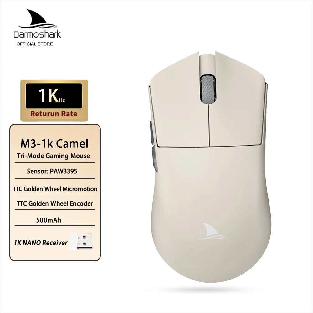 Darmoshark M3 Gaming Mouse Dual Mode 8K Wireless Tri-Mode PAW3395 Big Hand Macro Game Mouse 26000 DPI Lightweight Mice