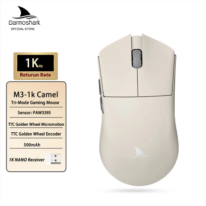 Darmoshark M3 Gaming Mouse Dual Mode 8K Wireless Tri-Mode PAW3395 Big Hand Macro Game Mouse 26000 DPI Lightweight Mice